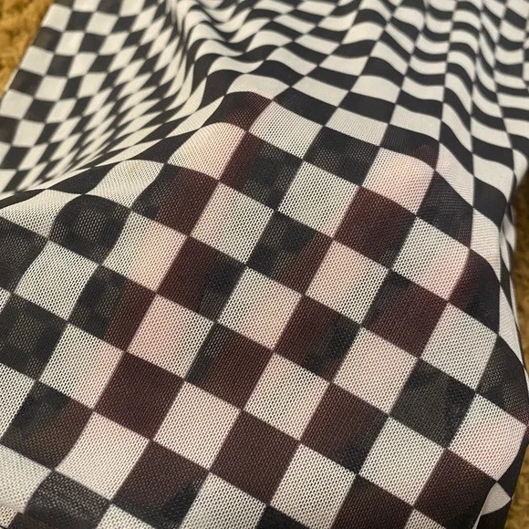 Womens mesh long sleeve tee shirt checkered - Picture 3 of 4